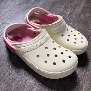 Crocs Classic Lined Clog Women 11 Bone Pink Fuzzy Warm Slip On Shoes